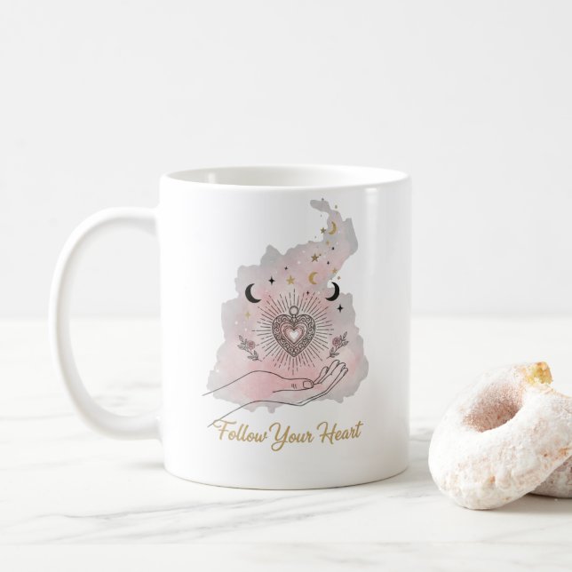 Follow Your Heart Motivational Mug - Celestial Kaffeetasse (Mit Donut)