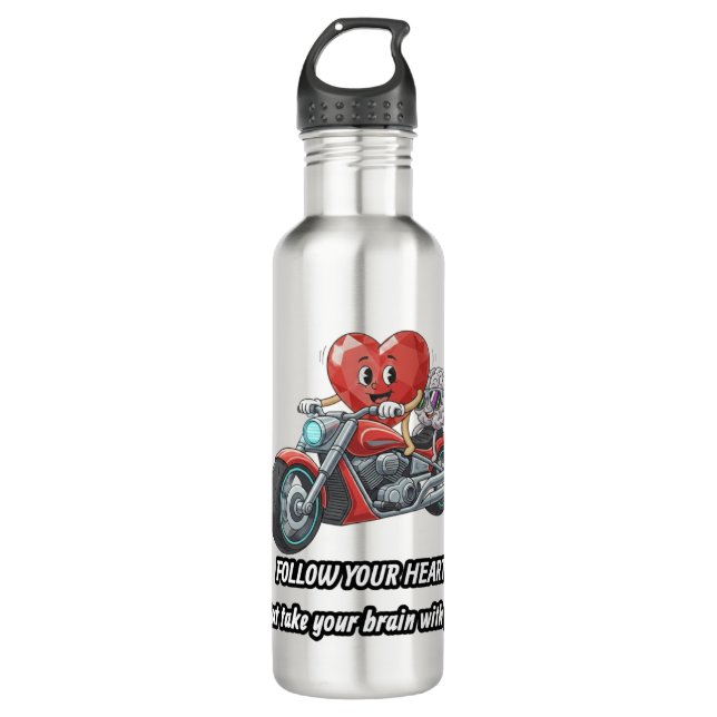 Follow your heart take your brain edelstahlflasche (Vorderseite)