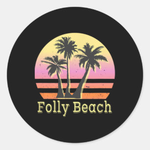 Folly Beach Retro Beach Familienurlaub Runder Aufkleber