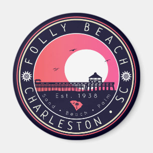 Folly Beach SC Souvenirs Retro Sunset Pier 60er Magnet