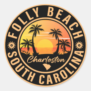 Folly Beach South Carolina Retro Souvenirs Runder Aufkleber