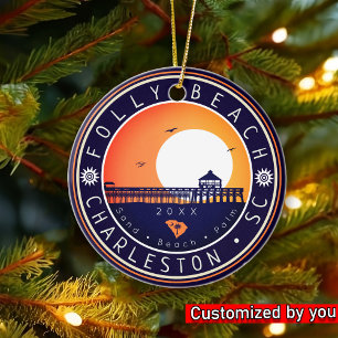 Folly Beach South Carolina Retro Sunset Souvenir Keramik Ornament