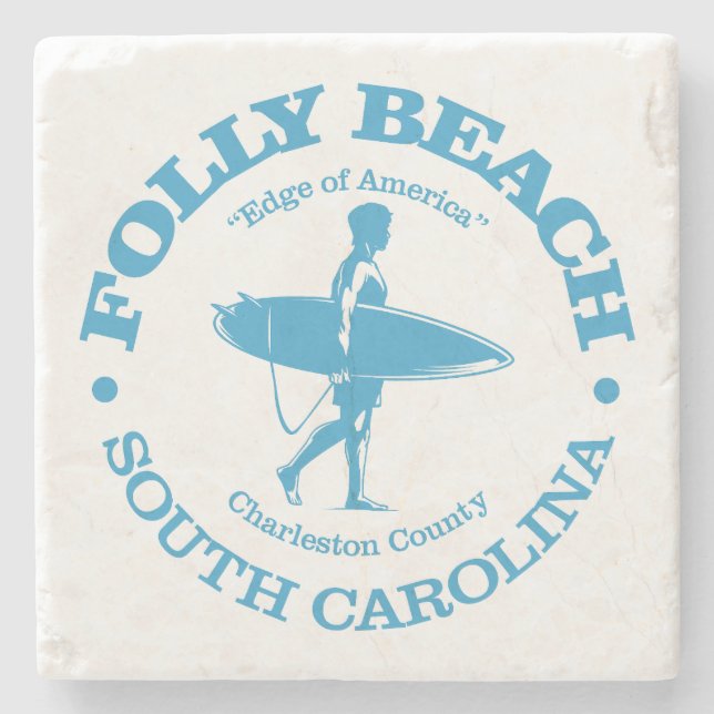 Folly Beach (Surfer) Steinuntersetzer (Vorderseite)