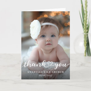 Fond de coeur merci, photo carte faire-part bébé