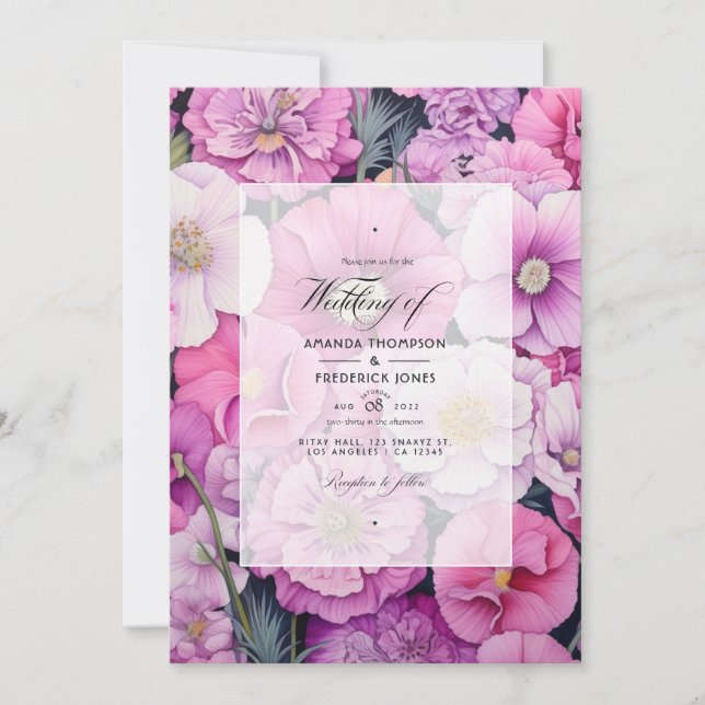 Fondant Pink Floral Wedding Einladung (Vorderseite)