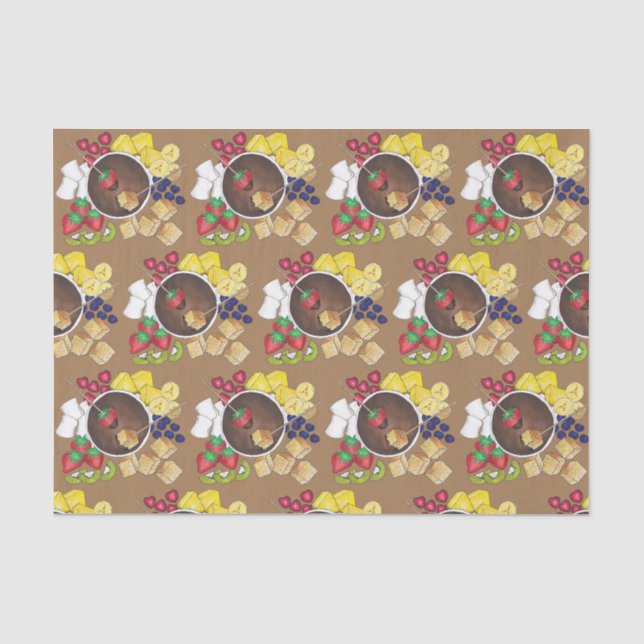 Fondue Fruit Cake Berries Marshmallow Dessert Seidenpapier (Vorderseite)