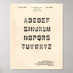 Font 1937 Patent Art Old Peper Poster