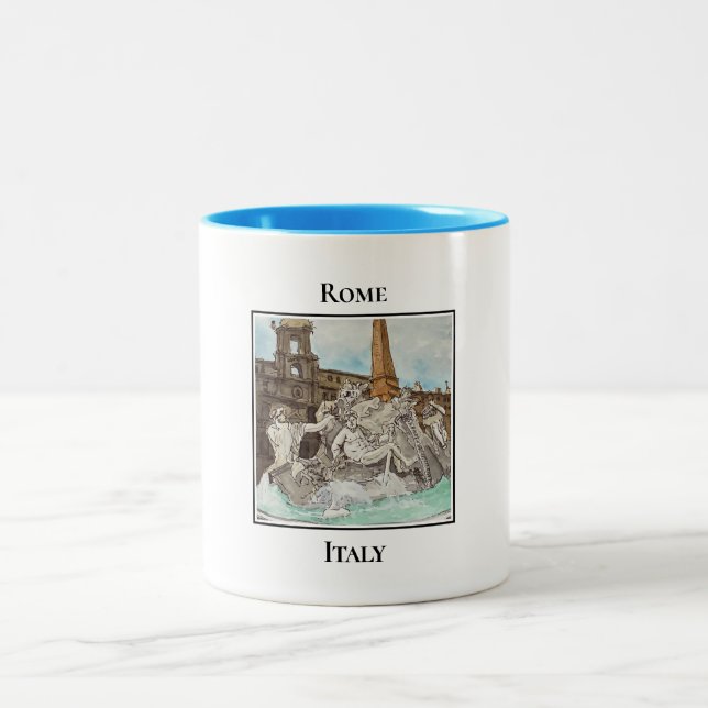 Fontana dei Quattro Fiumi. Rom, Italien Zweifarbige Tasse (Mittel)