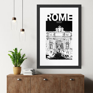Fontana di Trevi Rom Schwarz-weiß Sketch Mate Poster