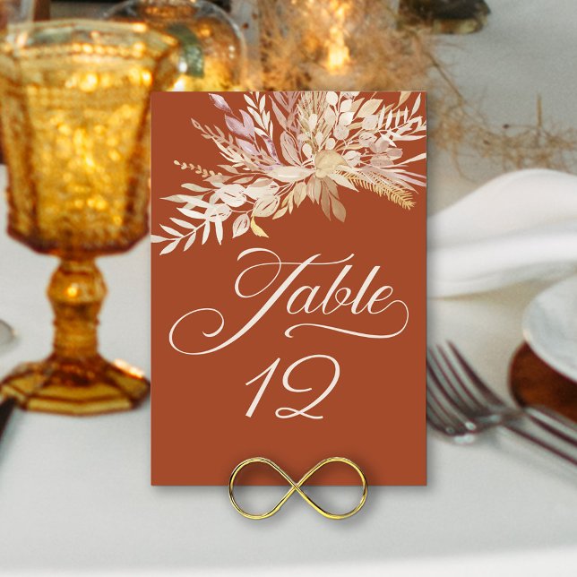 Fonte botanique de crème de terre Numéro de table (Wedding Table Number in terracotta and cream with elegant calligraphy and foliage)