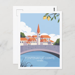 Fontenay le comte Famous Travel Place Illustration Postkarte