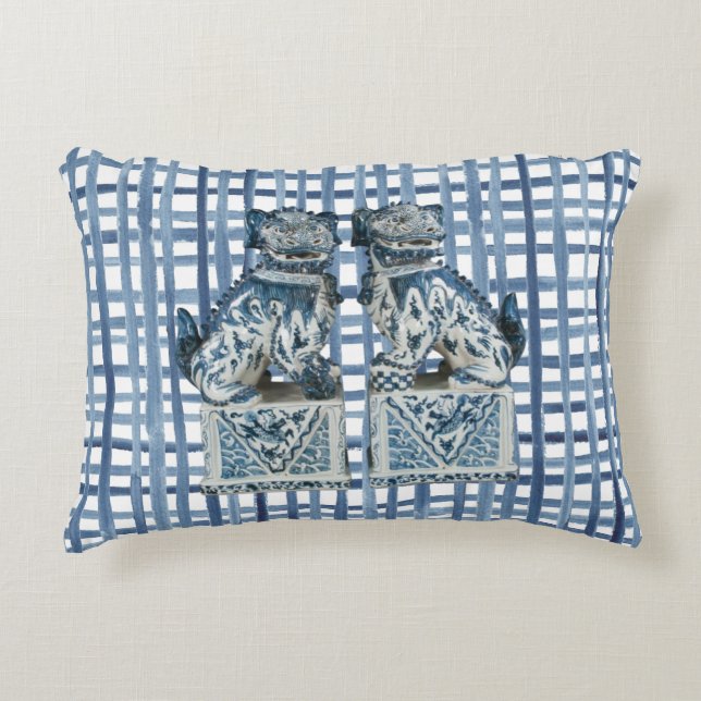 Foo Dogs Blue White Ginger Jar Throw Kissen (Vorderseite)