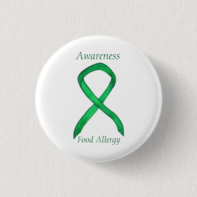 Food Allergity Awareness Green Ribbon Custom Art B Button (Vorderseite)