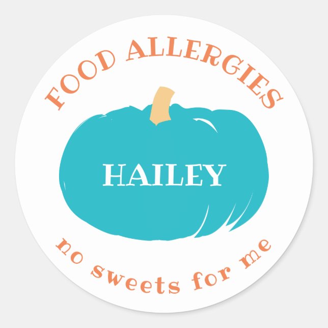 Food Allergy Alert Custom Aquamarin Pumpkin Hallow Runder Aufkleber (Vorderseite)