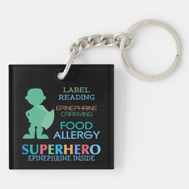 Food Allergy Boy Superhero Personalized Kids Schlüsselanhänger (Rückseite)