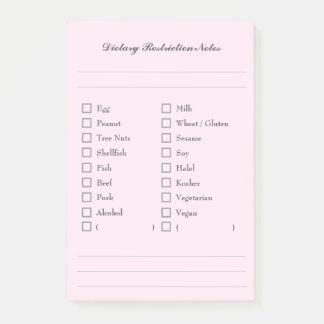 Food Allergy Checklist Sticky Notes for Kitchen Post-it Klebezettel