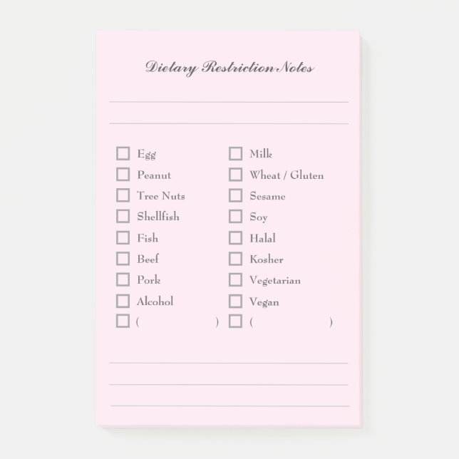 Food Allergy Checklist Sticky Notes for Kitchen Post-it Klebezettel (Vorderseite)