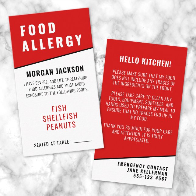 Food Allergy Kitchen Safety Card Visitenkarte (Food Allergy Kitchen Safety Card )