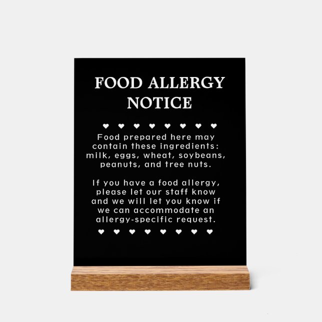 Food Allergy Sign Acrylschild (Vorderseite)