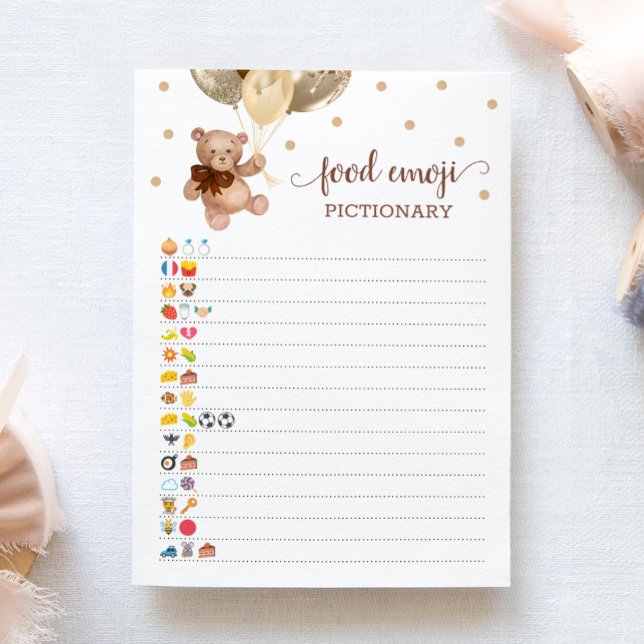 Food Emoji Pictionary game Brown Teddy Bear Card Einladung (Von Creator hochgeladen)