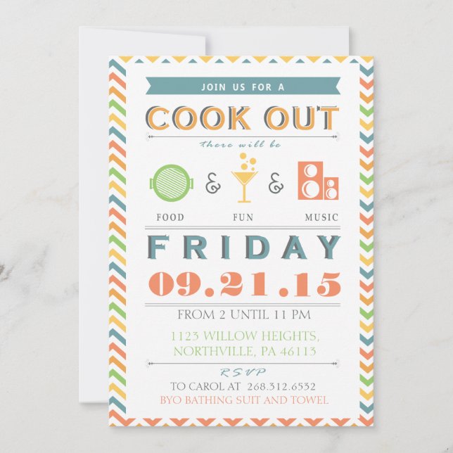 Food, Fun und Music Barbeque (GRILLEN) Cookout Ein Einladung (Vorderseite)