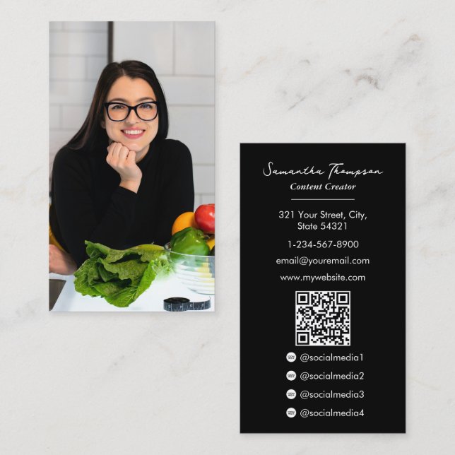 Food Influencer Blogger Content Creator Vollständi Visitenkarte (Vorne/Hinten)