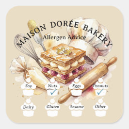 Food Safety Allergy Alert Bakery Pastry Chef Gold Quadratischer Aufkleber