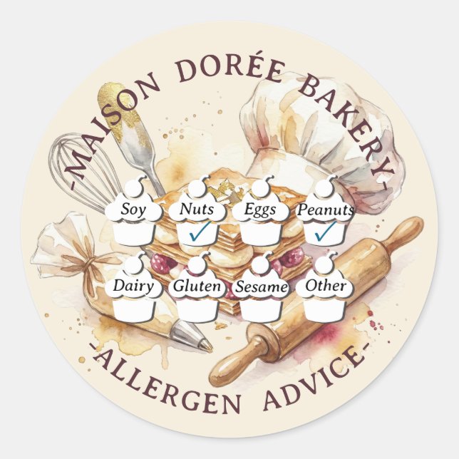 Food Safety Allergy Alert Bakery Pastry Chef Gold Runder Aufkleber (Vorderseite)