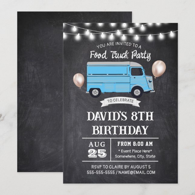 Food Truck Geburtstagsparty Rustikale Halbpension Einladung (Vorne/Hinten)