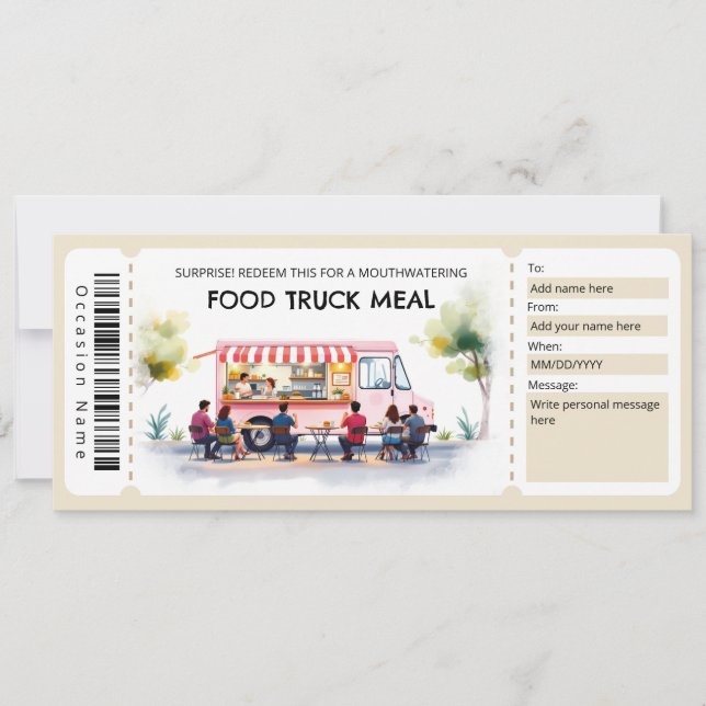  Food Truck Ticket Gift Certificate Einladung (Vorderseite)
