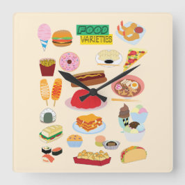 Food Varieties Quadratische Wanduhr