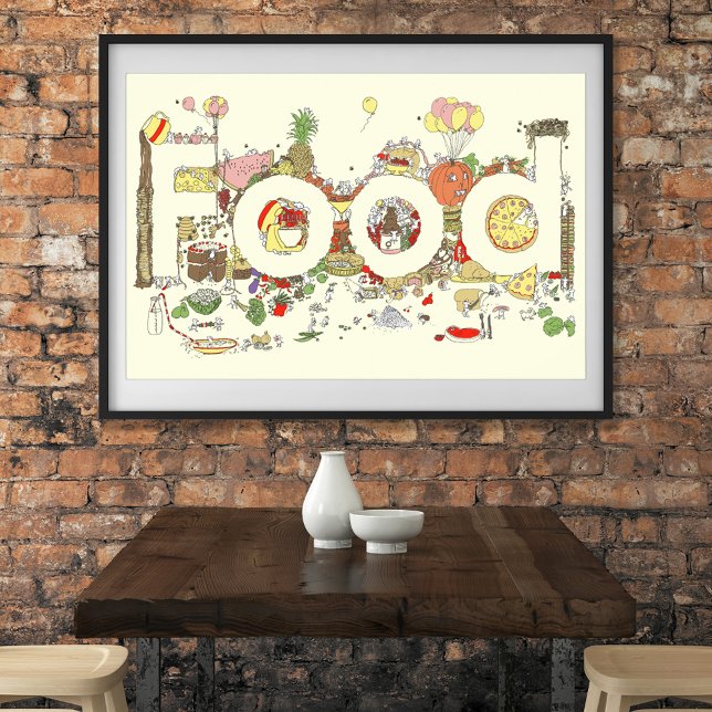 Food Word Art farbenfroh Funny Baking Typografy Poster (Cute Food word cartoon watercolor art poster unique original artwork by artist Catherine Sweetman )