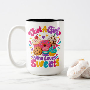 Foodie-Zitat "Nur ein Mädchen, das Süßigkeiten lie Zweifarbige Tasse