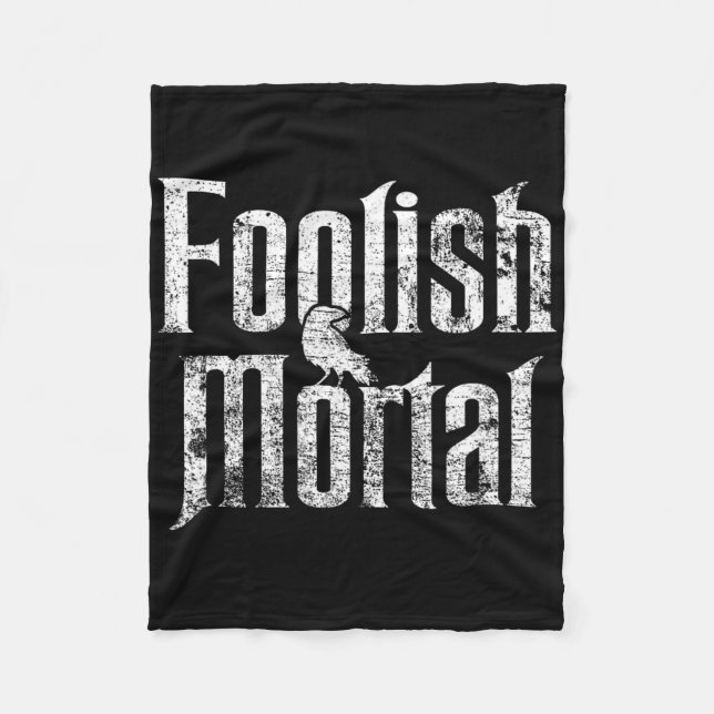 Foolish Mortal Raven White Print Fleecedecke (Vorderseite)