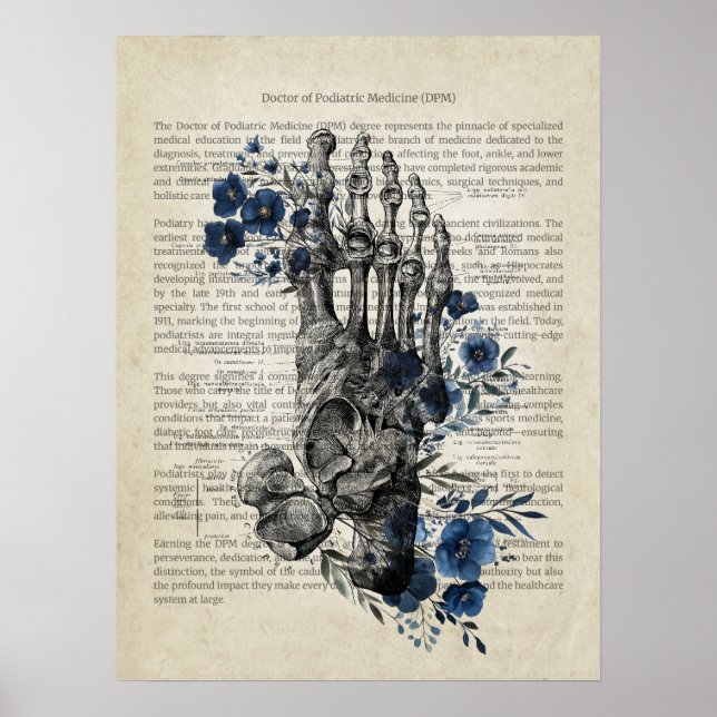 Foot Anatomie mit Blue Florals Poster (Vorne)