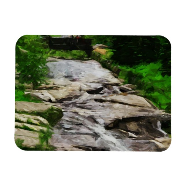 Foot Bridge Over Rocky Stream and Falls Abstrakt Magnet (Horizontal)