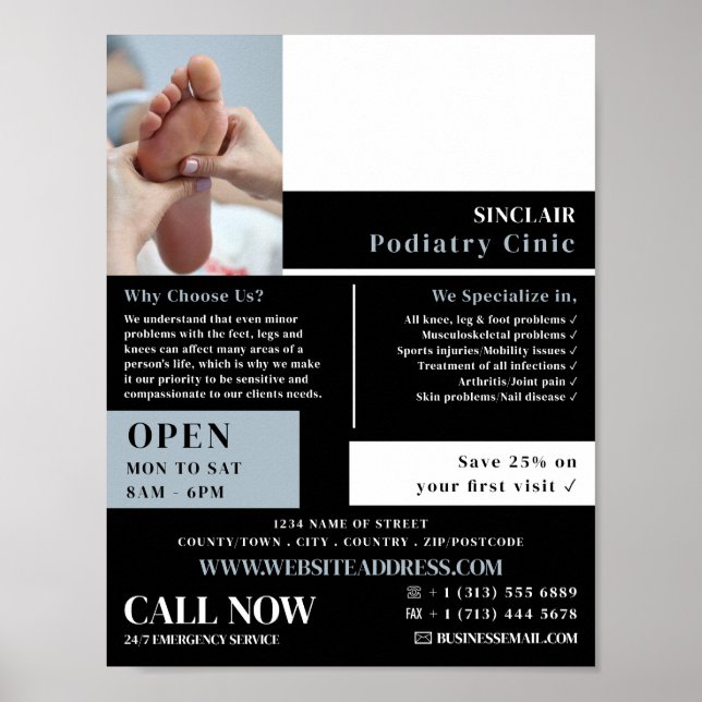 Foot Care Portrait, Podiatrie-Klinik, Podiatriker Poster (Vorne)