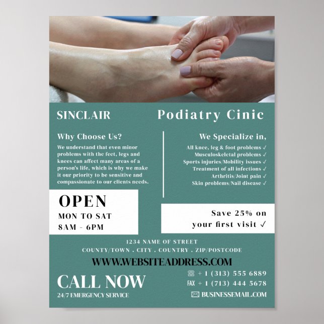Foot Exam Portrait, Podiatrie-Klinik, Podiatrist Poster (Vorne)