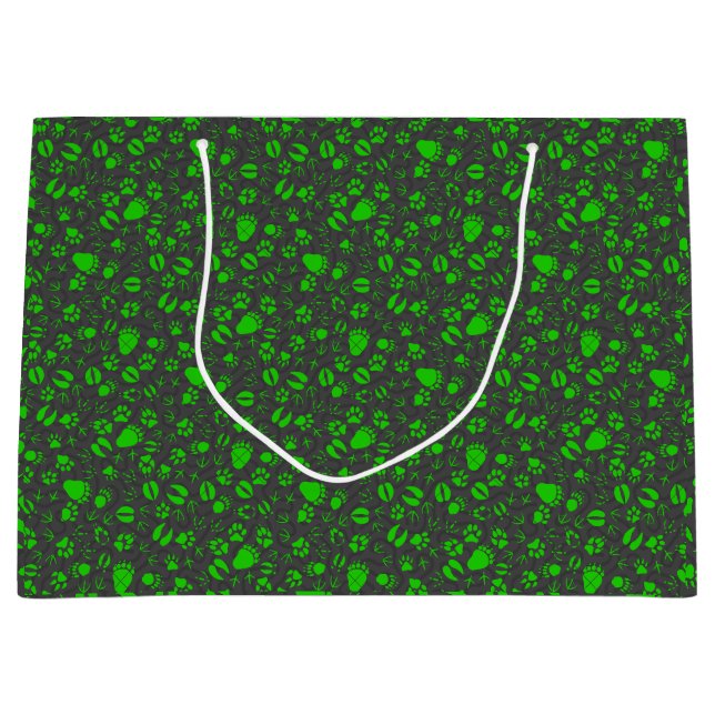 Foot prints, 01b.green DGrey BG Große Geschenktüte (Vorderseite)