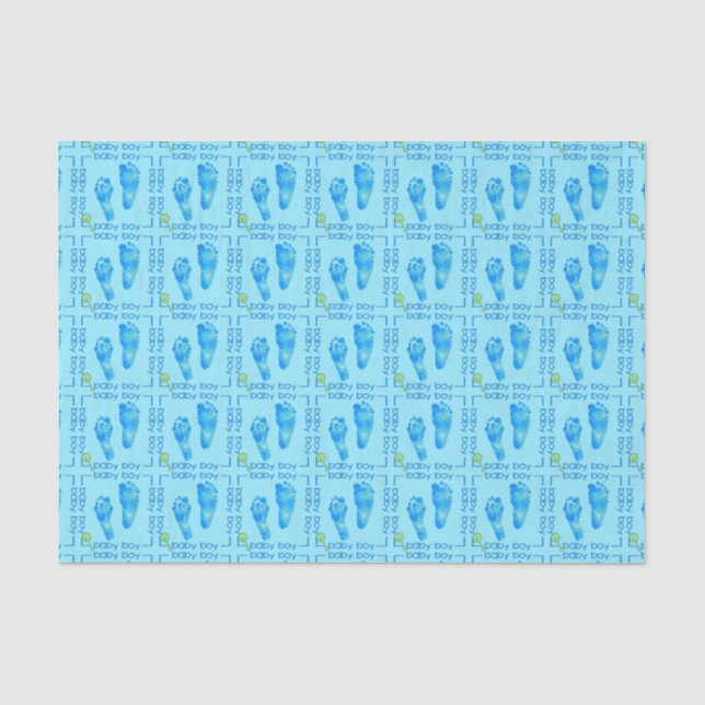 Foot Prints Baby Boy Blue Tissue Wrapping Paper Seidenpapier (Vorderseite)