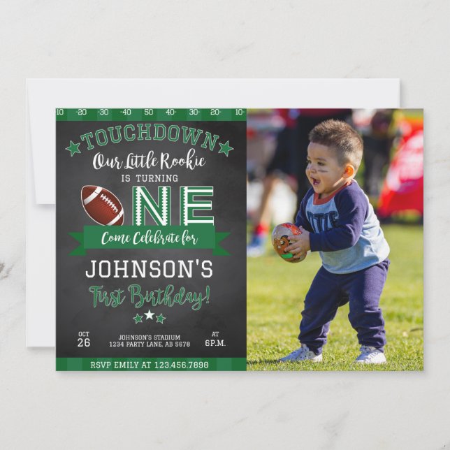 Football 1er Anniversaire Photo Invitation Black (Devant)