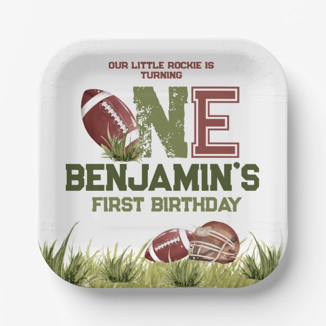 Football 1st Year Down Football BIrthday Party Pappteller (Vorderseite)
