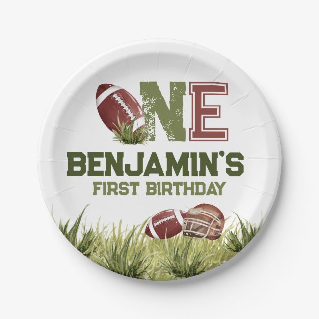 Football 1st Year Down Football BIrthday Party Pappteller (Vorderseite)