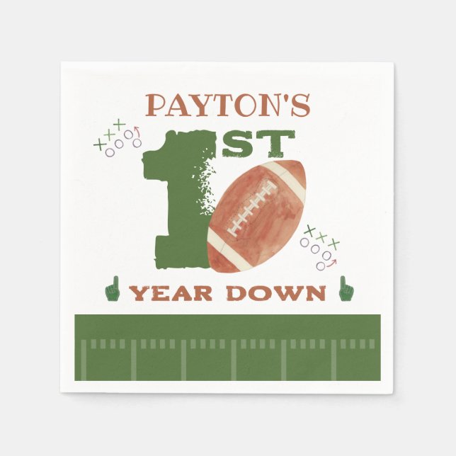 Football 1st Year Down Football BIrthday Party Serviette (Vorderseite)