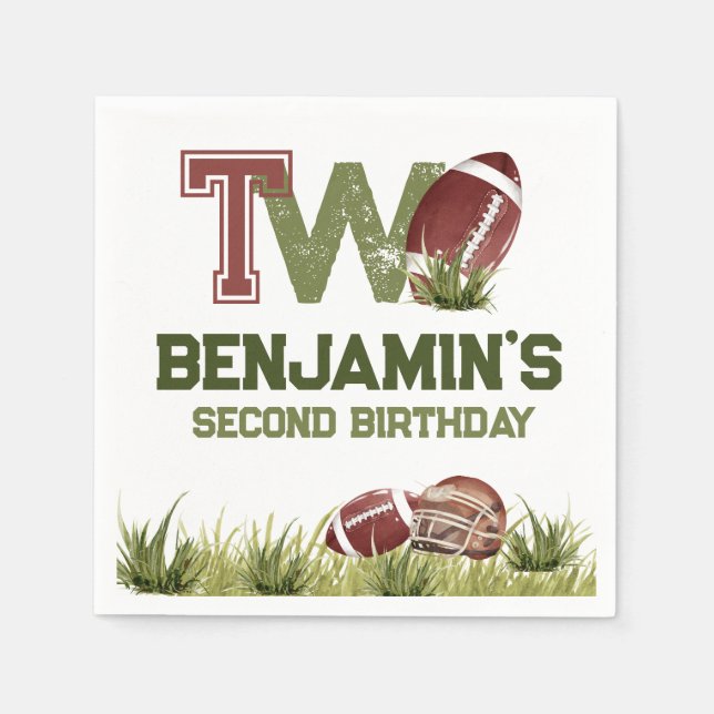 Football 2. Jahr-Down Fußball BIrthday Party Serviette (Vorderseite)