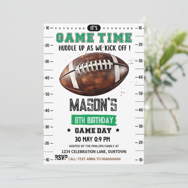 Football American Birthday Einladung (Stehend Vorderseite)