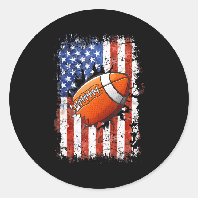Football American Flag 4. Juli Fußball Runder Aufkleber (Vorderseite)