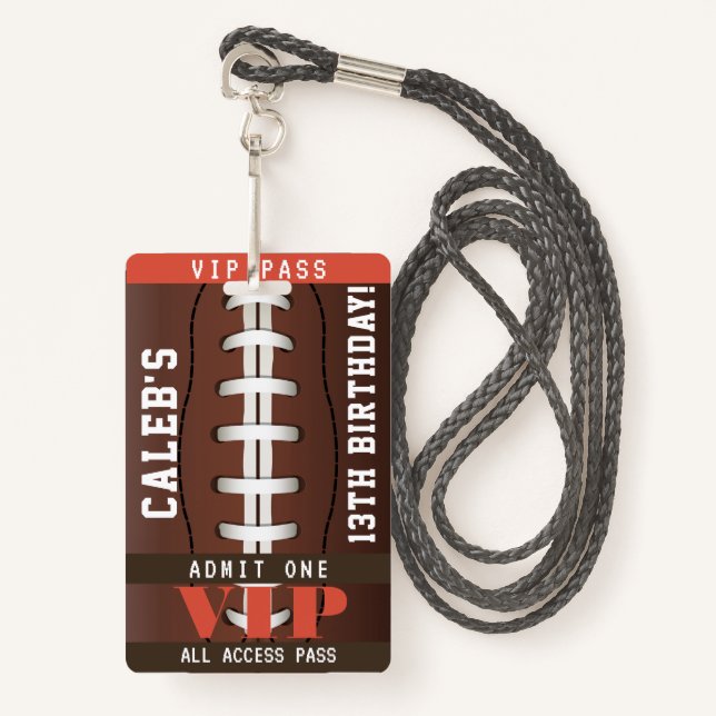 Football Anniversaire de fête VIP Pass Badge (Devant avec lanière)