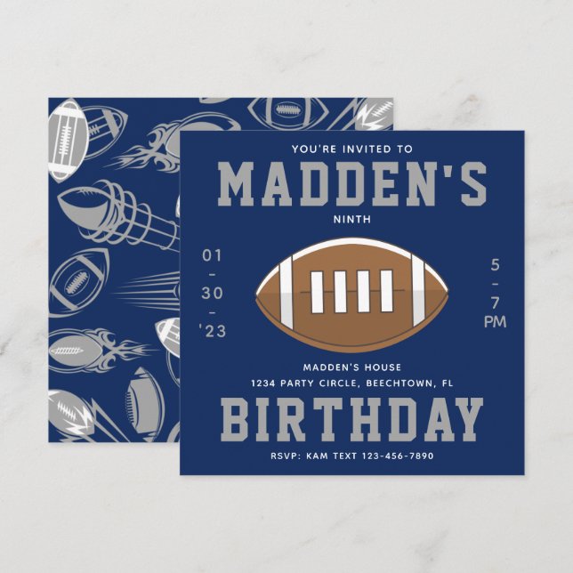 Football Anniversaire Invitation | Football Party (Devant / Derrière)