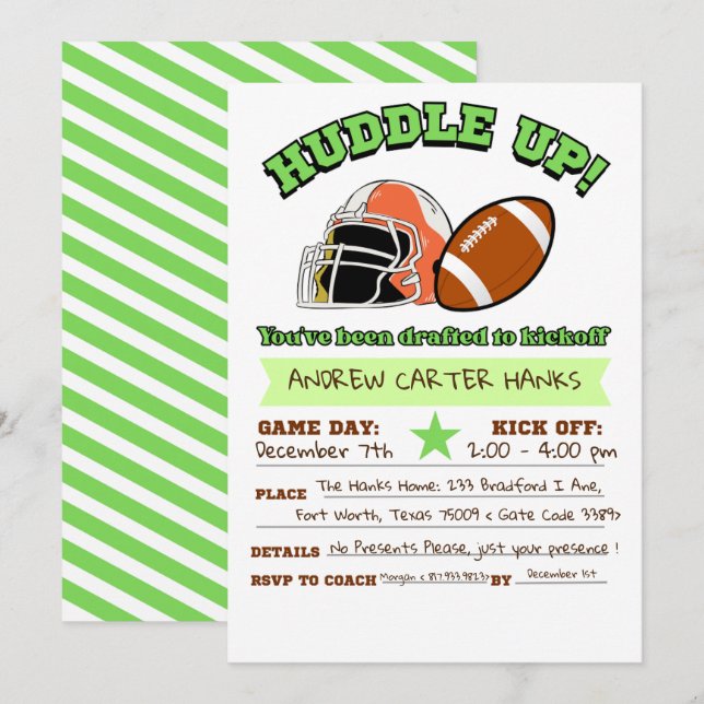 Football Anniversaire Invitations Pour Les Garçons (Devant / Derrière)